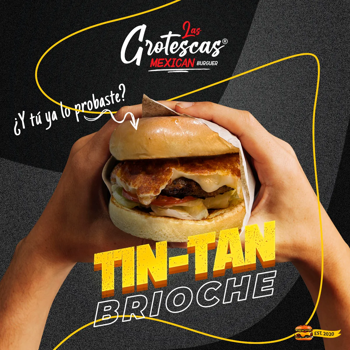 Tin-Tan — carne, queso amarillo y queso asadero en pan brioche